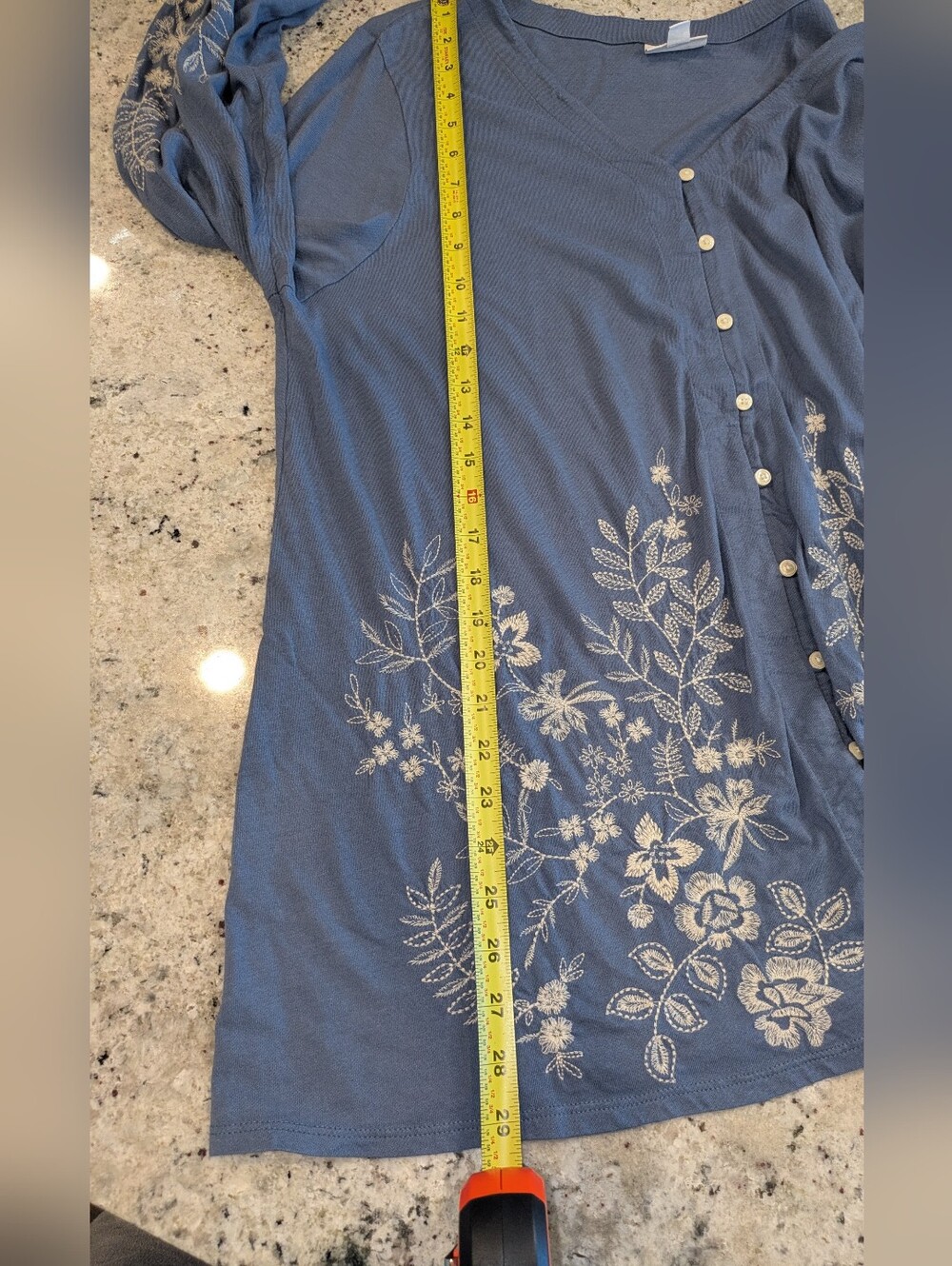 J Jill XL Blue Embroidered Floral Tunic Top Boho Long Sleeve Blouse - Picture 7 of 9